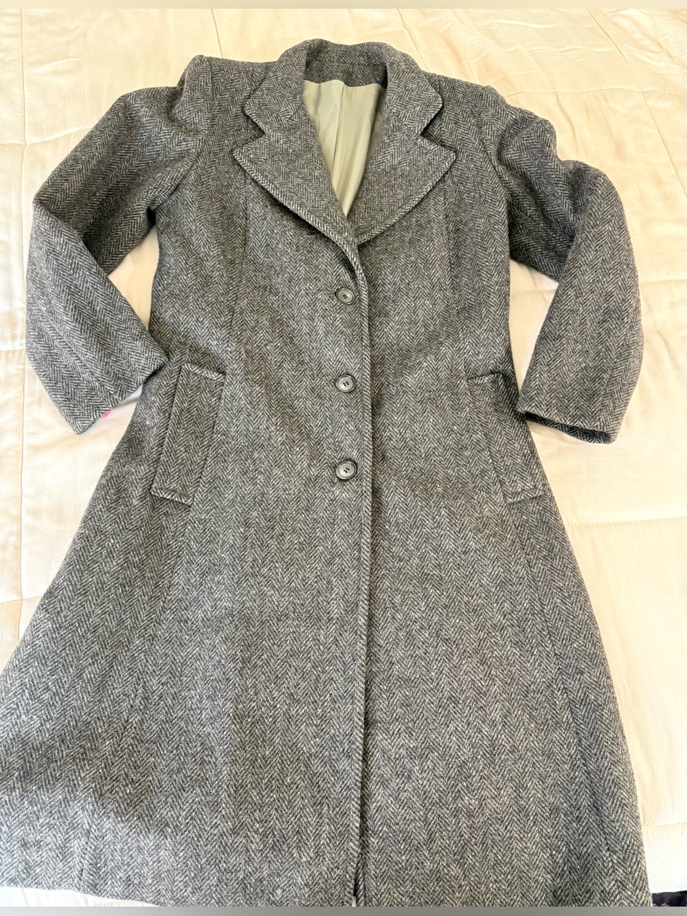 Vintage 90’s Forecaster 100% Wool Gray Herringbone full length dress coat Med